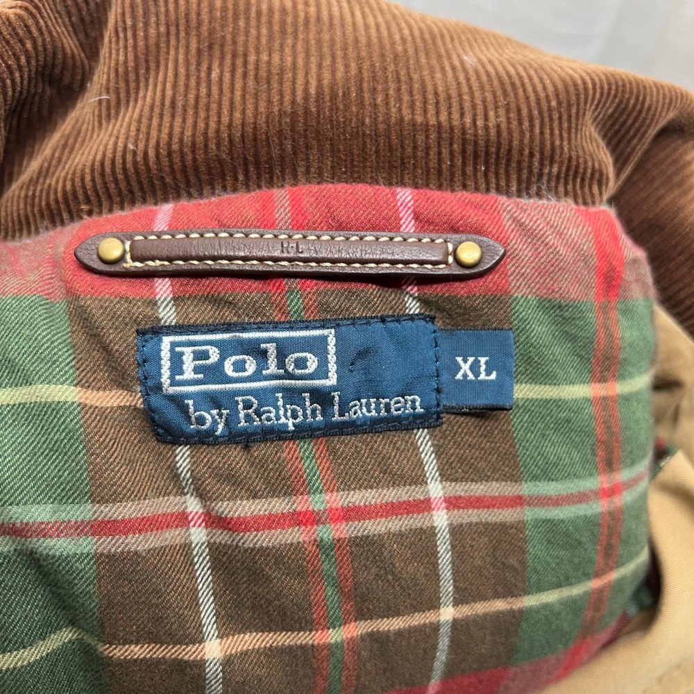 Vintage Polo Ralph Lauren Down Hunting Vest Wool Lined Tan Cargo Utility Mens XL - Picture 12 of 14